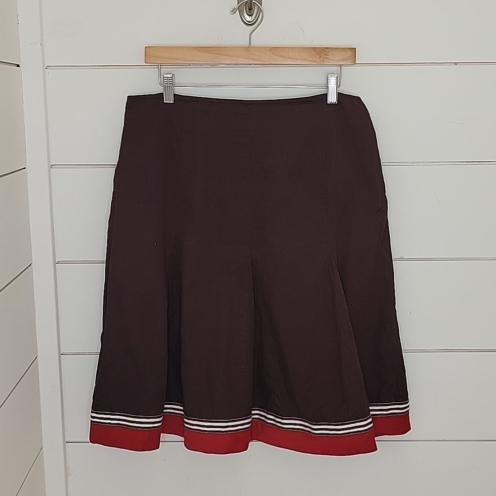 ROBBIE BEE size 10 brown with red & white hem cotton skirt